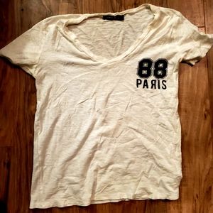 Paris 88 White V-Neck Short Sleeve T-shirt.